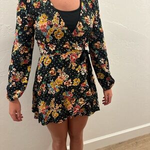 Zara‎ Black and Orange Long Sleeve Sundress